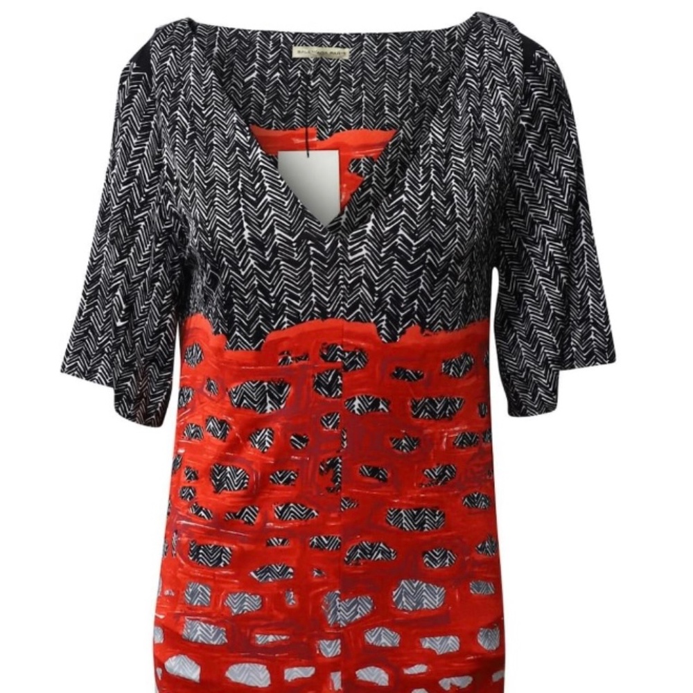 Balenciaga Black & Red Patterned Short Sleeve Dress